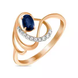Золотое кольцо c сапфиром и фианитами