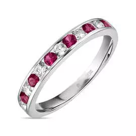 Золотое кольцо c синтетическим рубином и фианитами