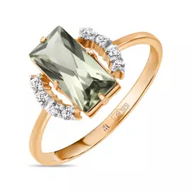 Золотое кольцо c синтетической шпинелью и фианитами