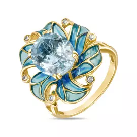 Золотое Кольцо c топазом, бриллиантами и эмалью