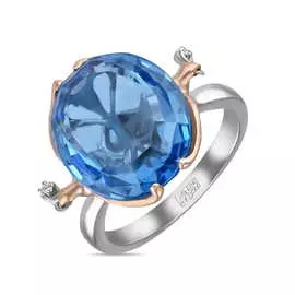 Золотое кольцо c топазом, бриллиантами и сапфирами