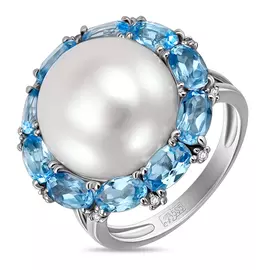 Золотое Кольцо c топазом, бриллиантами и жемчугом