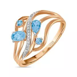 Золотое кольцо c топазом и бриллиантами