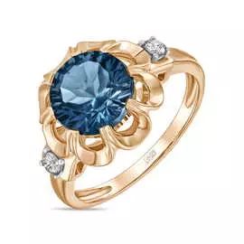 Золотое кольцо c топазом и бриллиантами