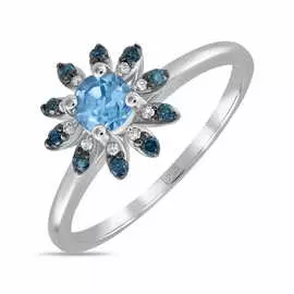 Золотое кольцо c топазом, бриллиантами и цветными бриллиантами