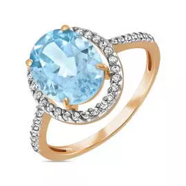 Золотое кольцо c топазом и фианитами