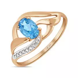 Золотое кольцо c топазом и фианитами