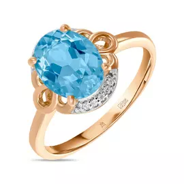 Золотое кольцо c топазом и фианитами