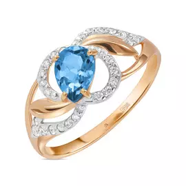 Золотое кольцо c топазом и фианитами
