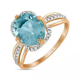 Золотое кольцо c топазом и фианитами