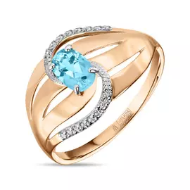 Золотое кольцо c топазом и фианитами