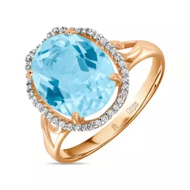 Золотое кольцо c топазом и фианитами