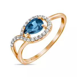 Золотое кольцо c топазом и фианитами