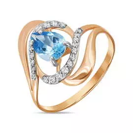 Золотое Кольцо c топазом и фианитами