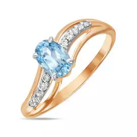Золотое кольцо c топазом и фианитами
