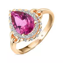 Золотое кольцо c топазом и фианитами