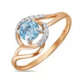 Золотое кольцо c топазом и фианитами