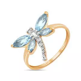 Золотое кольцо c топазом и фианитами