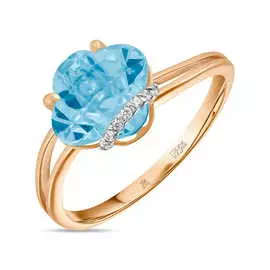 Золотое кольцо c топазом и фианитами