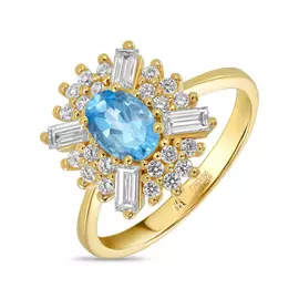 Золотое кольцо c топазом и фианитами