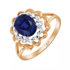Золотое кольцо c выращенным сапфиром