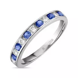 Золотое кольцо c выращенным сапфиром и фианитами