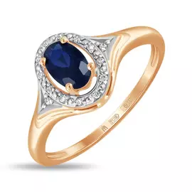 Золотое Кольцо c выращенным сапфиром и фианитами