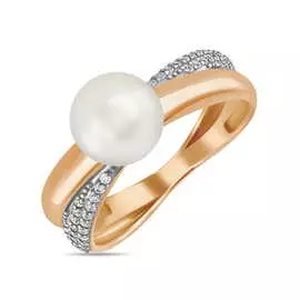 Золотое Кольцо c жемчугом и фианитами