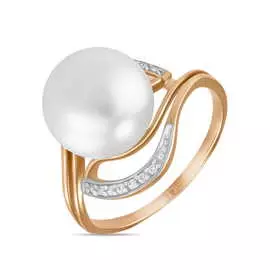 Золотое кольцо c жемчугом и фианитами