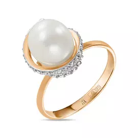 Золотое Кольцо c жемчугом и фианитами