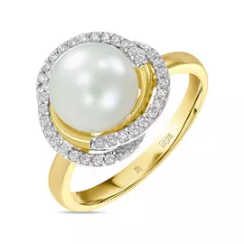 Золотое Кольцо c жемчугом и фианитами