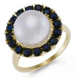Золотое кольцо c жемчугом и сапфирами