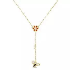 Золотое колье c эмалью и фианитами