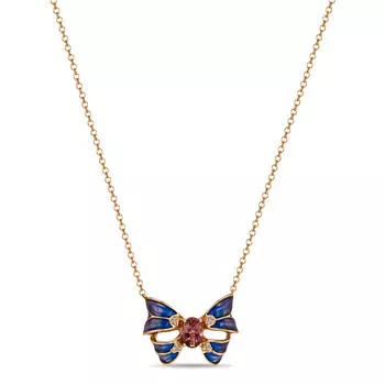 Золотое колье c бриллиантами, эмалью и турмалином