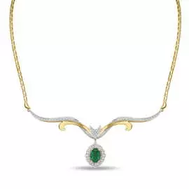 Золотое колье c бриллиантами и изумрудом