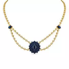 Золотое колье c бриллиантами, сапфирами и цветными сапфирами