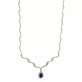 Золотое колье c бриллиантами и сапфиром