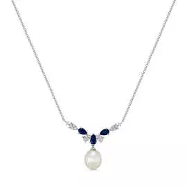 Золотое колье c бриллиантами, жемчугом и сапфирами