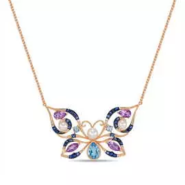 Золотое подвеска c аметистами, топазами, бриллиантами, жемчугом и сапфирами