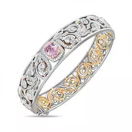 Золотой браслет c кунцитом, бриллиантами и сапфир цветнойами