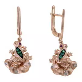 Золотые серьги c бриллиантами, изумрудами и сапфирами