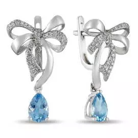 Золотые серьги c топазом и бриллиантами