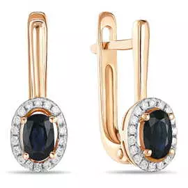 Золотые серьги c бриллиантами и сапфирами