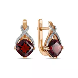 Золотые Серьги c бриллиантами и гранатами