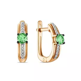 Золотые серьги c бриллиантами и изумрудами