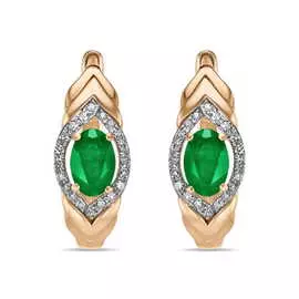 Золотые серьги c бриллиантами и изумрудами