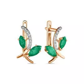Золотые Серьги c бриллиантами и изумрудами