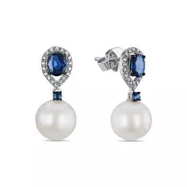 Золотые серьги c бриллиантами, жемчугом и сапфирами