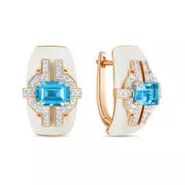 Золотые серьги c агатами, топазом и бриллиантами