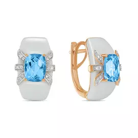 Золотые серьги c агатами, топазом и бриллиантами